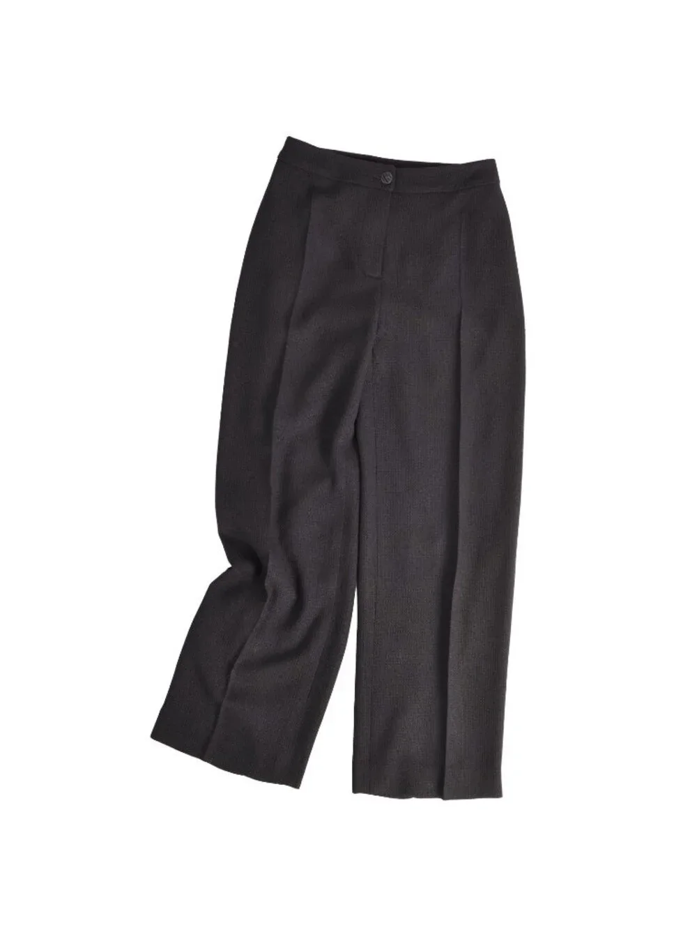 Chanel 02P Vintage Pants Trousers Long Wide CC Logo Wool Rayon Black 42